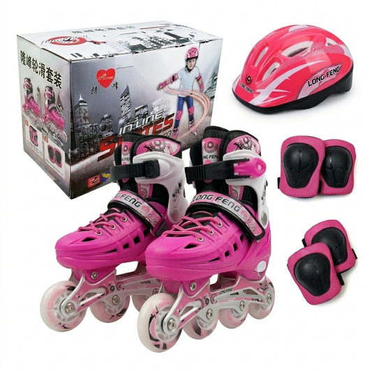 Rollers Évolutifs Rose + Kit de Protection Complet