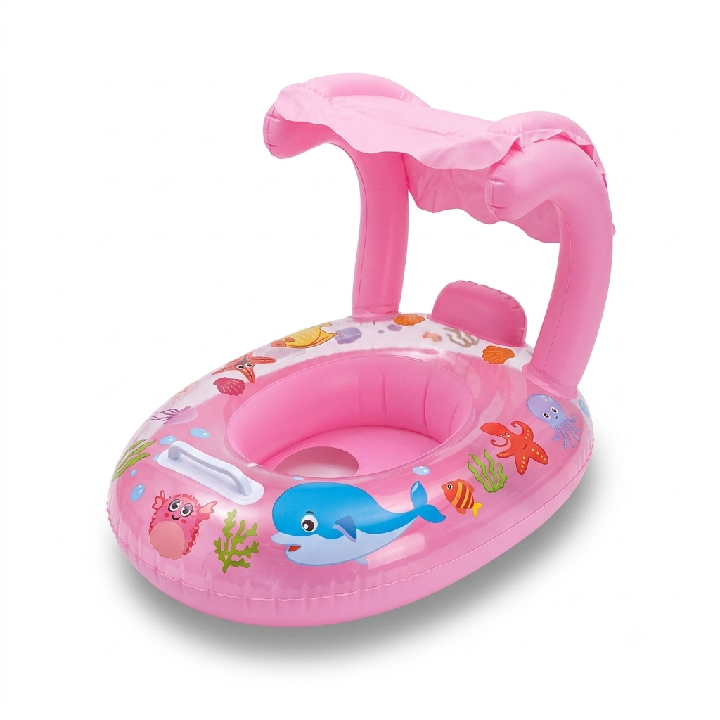 Bateau Gonflable pour Bébé Avec Auvent - Rose Motif Fond Marin