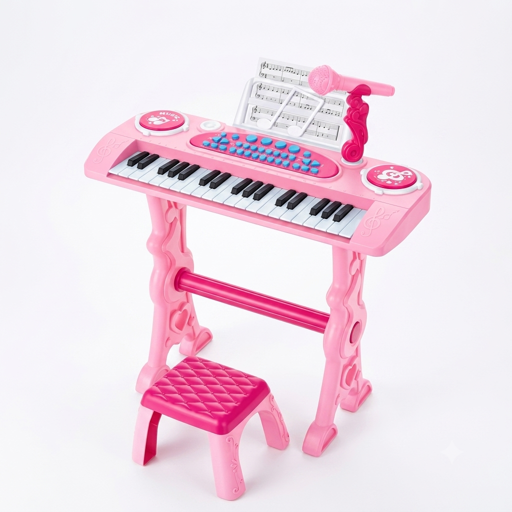 Clavier Électronique Enfant – Piano 37 Touches avec Micro & Tabouret - Rose