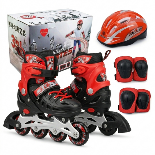 Rollers Évolutifs Rouge + Kit de Protection Complet