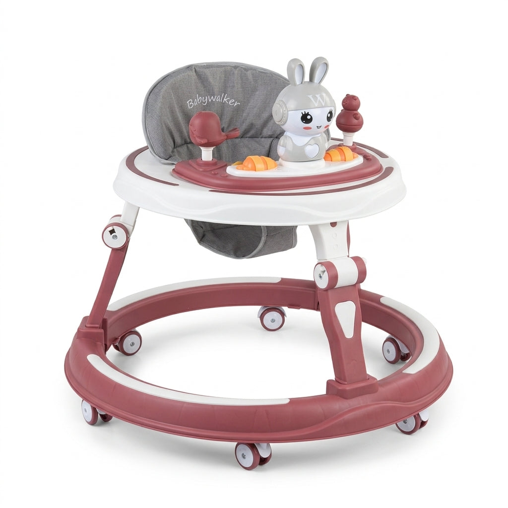 Trotteur Bébé avec Lapin et Plateau de Jeux avec Musique – Rose