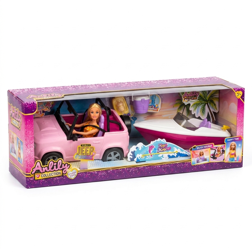 Poupée Anlily avec Jeep et Bateau – Coffret Aventure Vacances