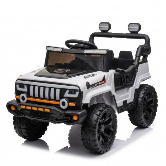 Voiture Électrique 4 Moteurs 12V pour Enfants Blanc – Télécommande, Musique & Éclairage LED