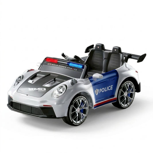 Voiture de Police Électrique pour Enfant 2 Places 12V avec Gyrophares et Sirène