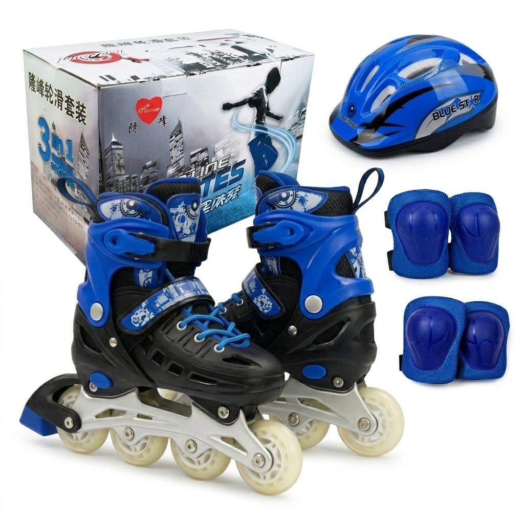 Rollers Évolutifs Bleu + Kit de Protection Complet
