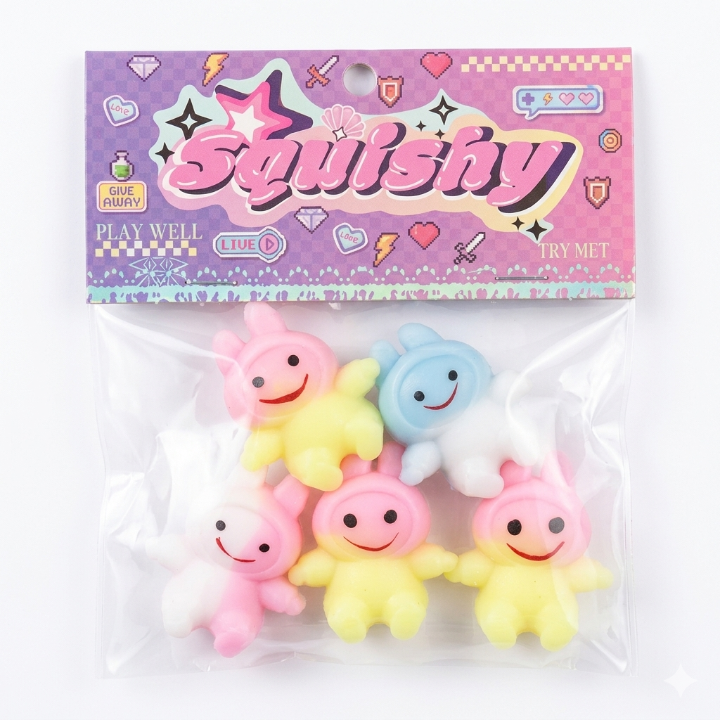 Squishy Mini Personnages Pastel – Lot de 6 Figurines Anti-Stress Kawaii