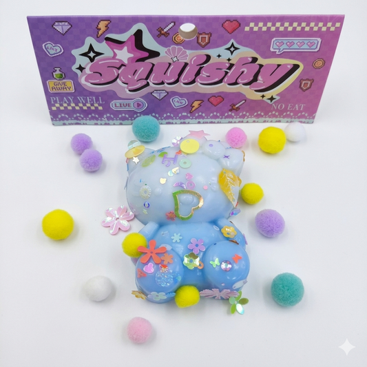 Squishy Ourson Bleu Pastel – Jouet Anti-Stress Scintillant & Kawaii