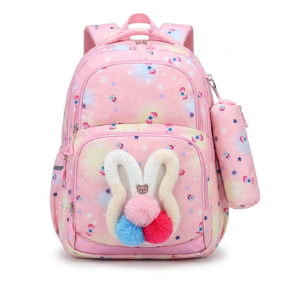 Cartable Fille Lapin Rose Pailleté Yoo Lucki avec Trousse Assortie