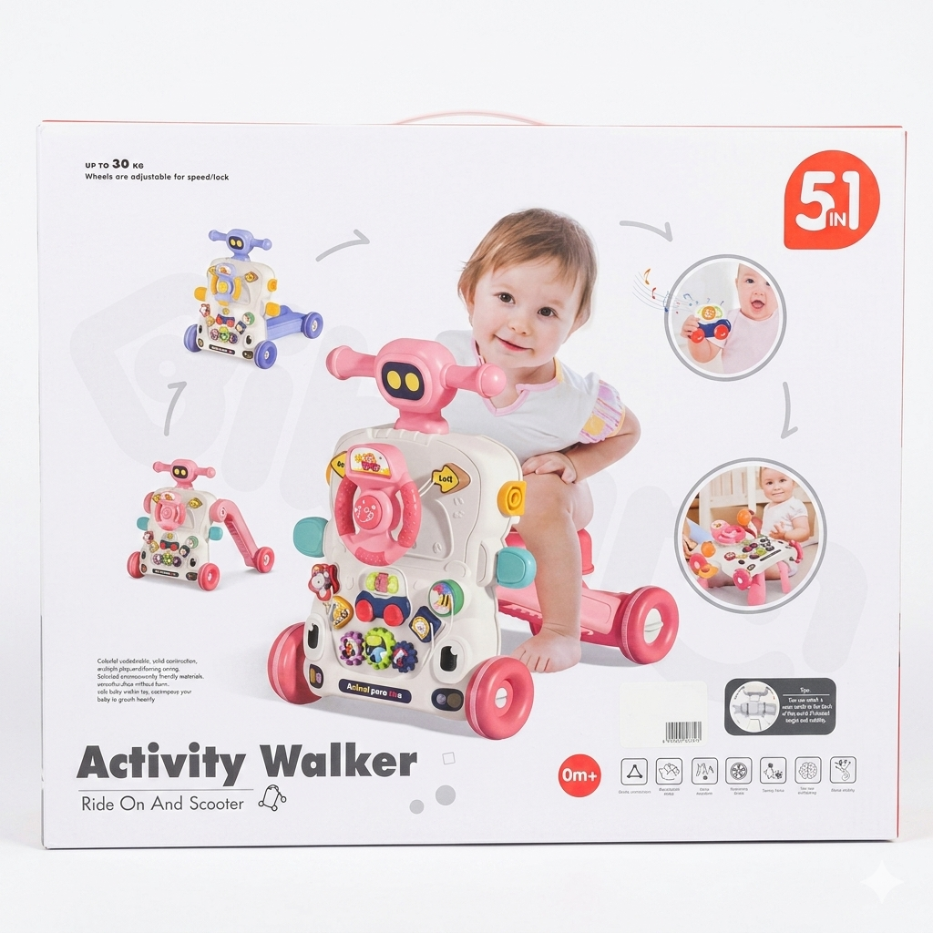 5 in 1 Baby Walker Rose – Trotteur Évolutif Multifonction pour Bébé