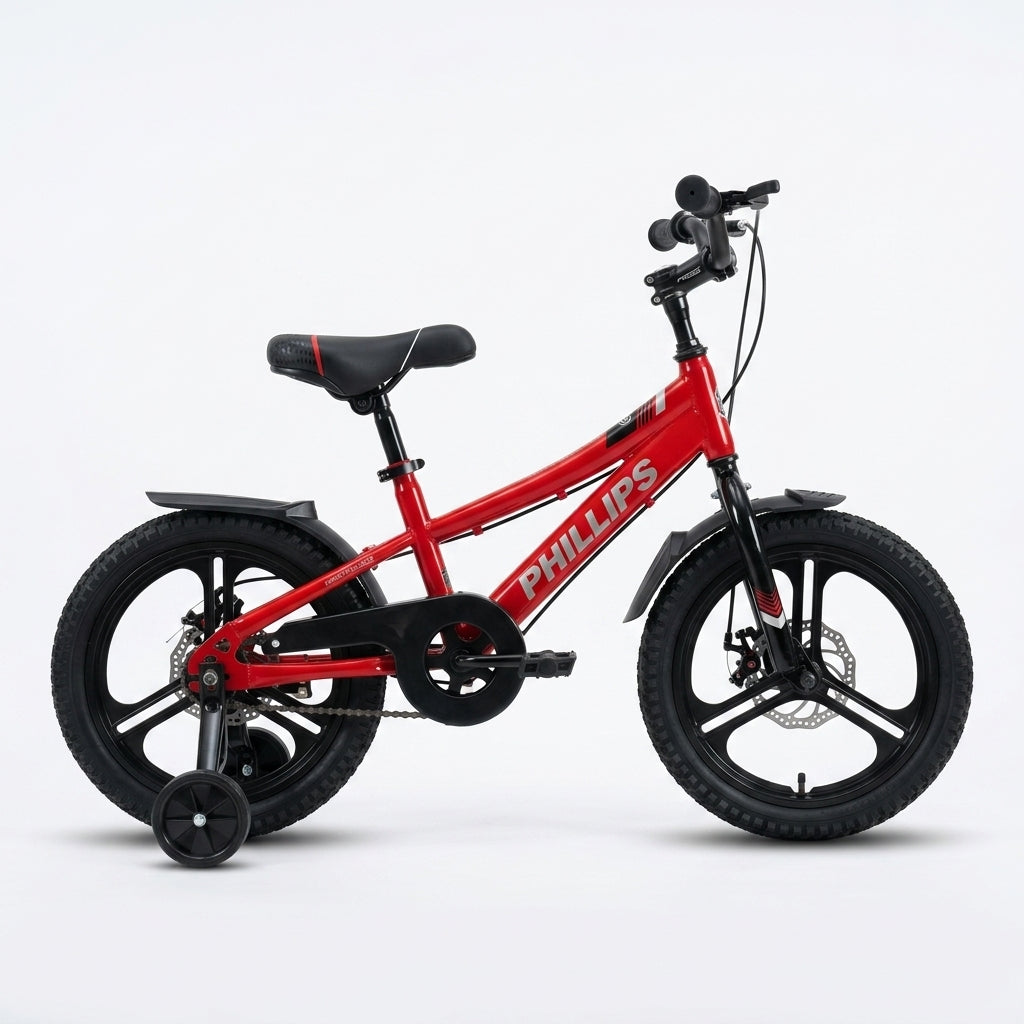 Vélo Enfant Phillips 16 Pouces Rouge & Noir - Dès 4 à 7 Ans