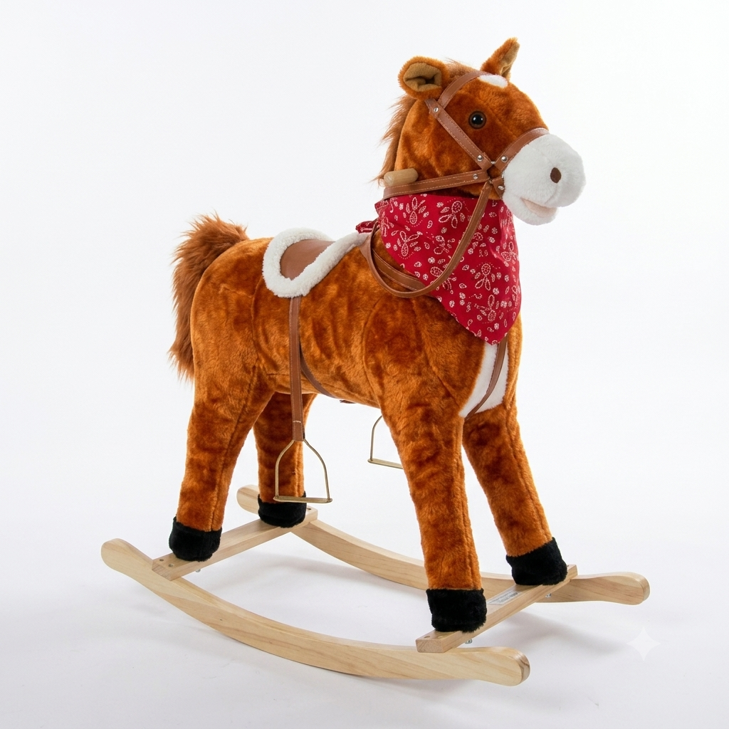 Grand cheval à bascule en peluche - Orange, foulard bandana