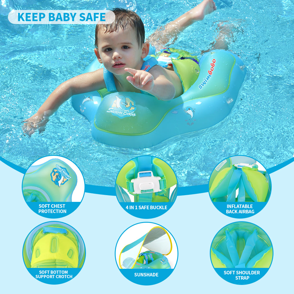 Bouée Siège Bébé avec Auvent Pliable et Ballon Flottant