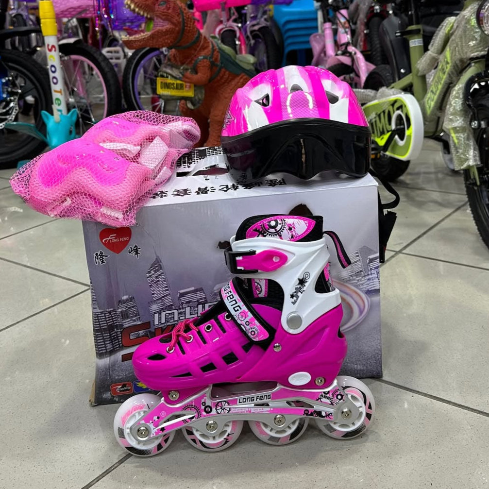 Rollers Évolutifs Rose + Kit Complet de Protection