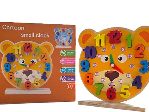 Horloge éducative en bois – Design ours multicolore