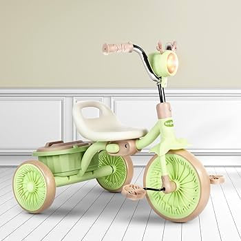 Tricycle Pliable avec Lumière et Coffre de Rangement - Vert