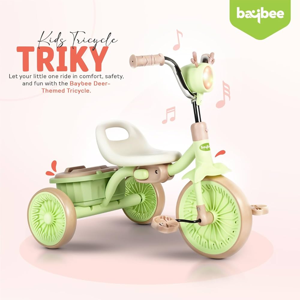 Tricycle Pliable avec Lumière et Coffre de Rangement - Vert