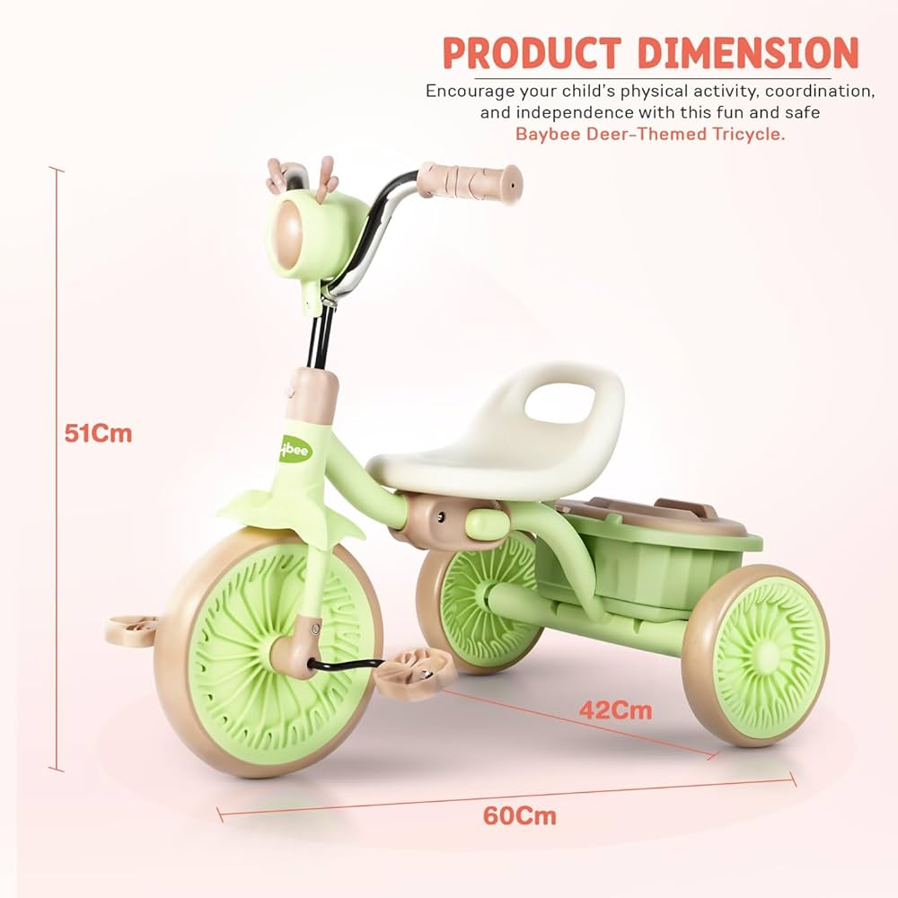 Tricycle Pliable avec Lumière et Coffre de Rangement - Vert