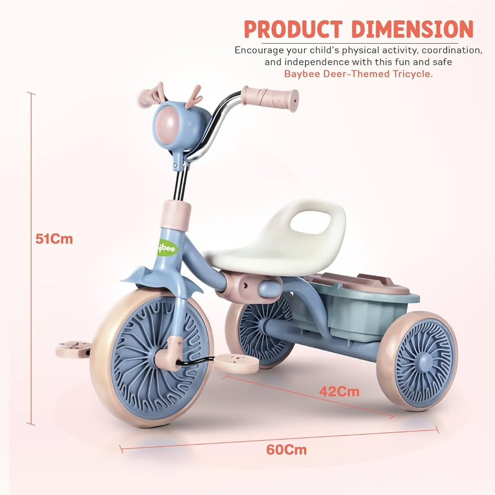Tricycle Pliable avec Lumière et Coffre de Rangement - Bleu