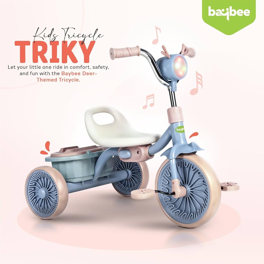 Tricycle Pliable avec Lumière et Coffre de Rangement - Bleu