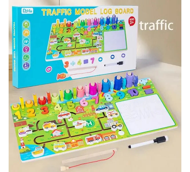 Tableau Éducatif en Bois – Modèle Trafic avec Chiffres et Magnets