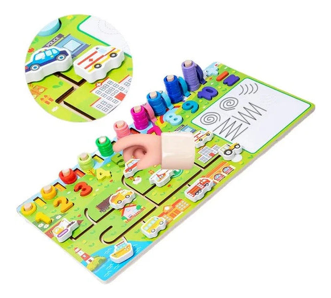 Tableau Éducatif en Bois – Modèle Trafic avec Chiffres et Magnets