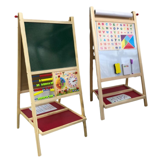 Tableau Éducatif Double Face en Bois – Ardoise & Tableau Magnétique