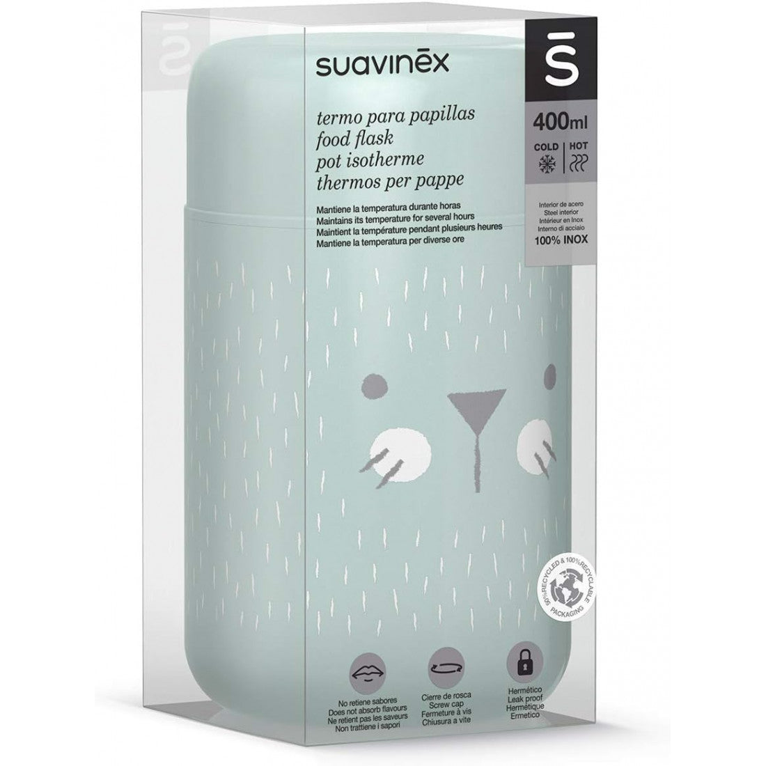 Suavinex – Thermos Bébé 400 ml en Acier Inoxydable | Vert | Hermétique & Isotherme