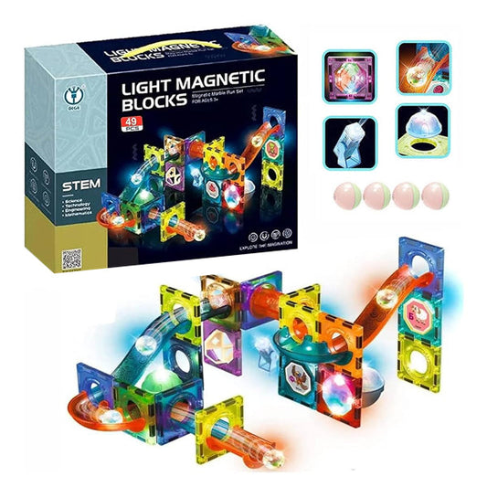 Jeu de Construction Lumineux – Light Magnetic Blocks (49 Pièces)