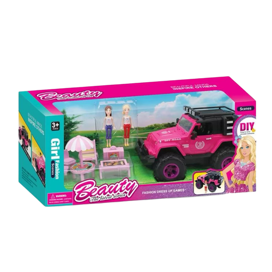 Coffret de Poupée avec Voiture Miniature Rose