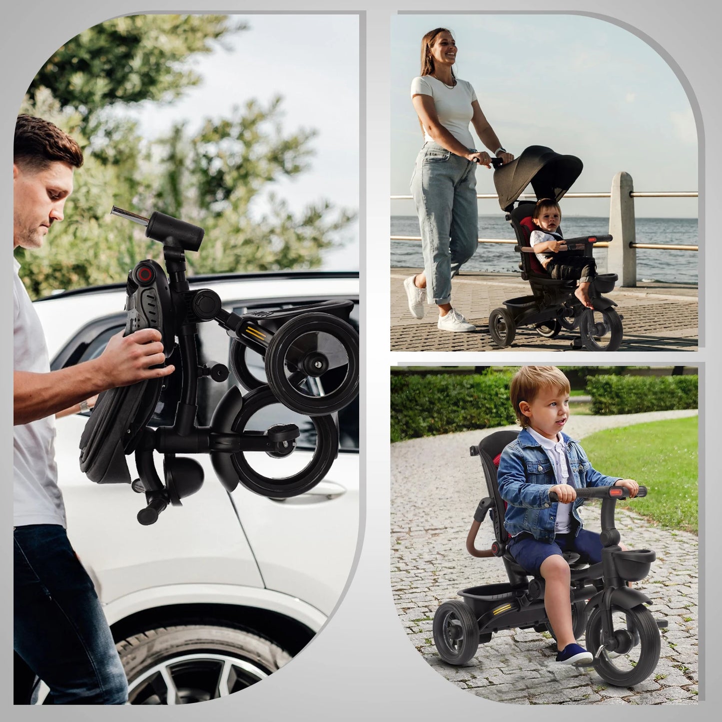 Tricycle Évolutif Tout-Terrain 7-en-1 pour Enfant de 4 mois à 5 ans