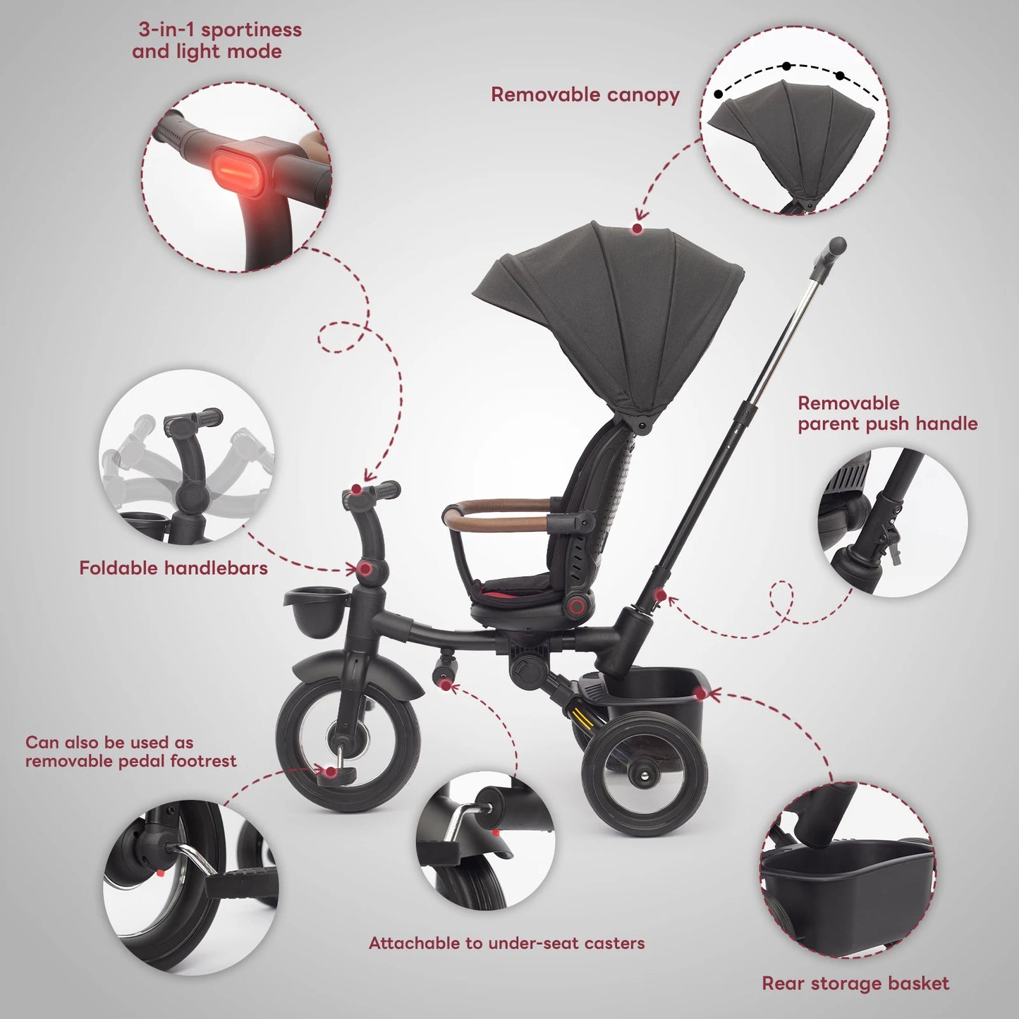 Tricycle Évolutif Tout-Terrain 7-en-1 pour Enfant de 4 mois à 5 ans
