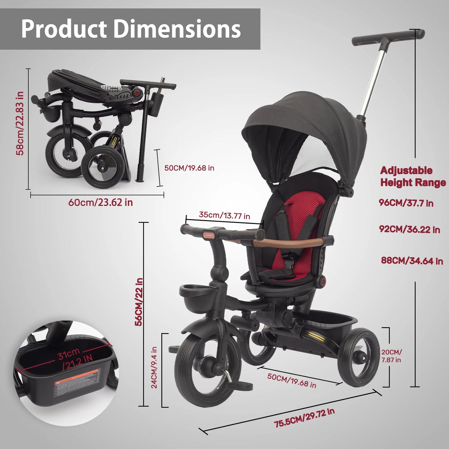 Tricycle Évolutif Tout-Terrain 7-en-1 pour Enfant de 4 mois à 5 ans