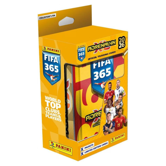 Panini FIFA 365 Adrenalyn XL 2026 – Présentoir Classic Tin (Boîte Métal) + 36 cartes + 3 cartes édition limitée