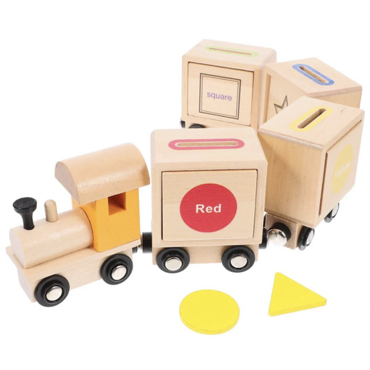 Train en Bois Montessori - Jeu de Tri des Couleurs et des Formes