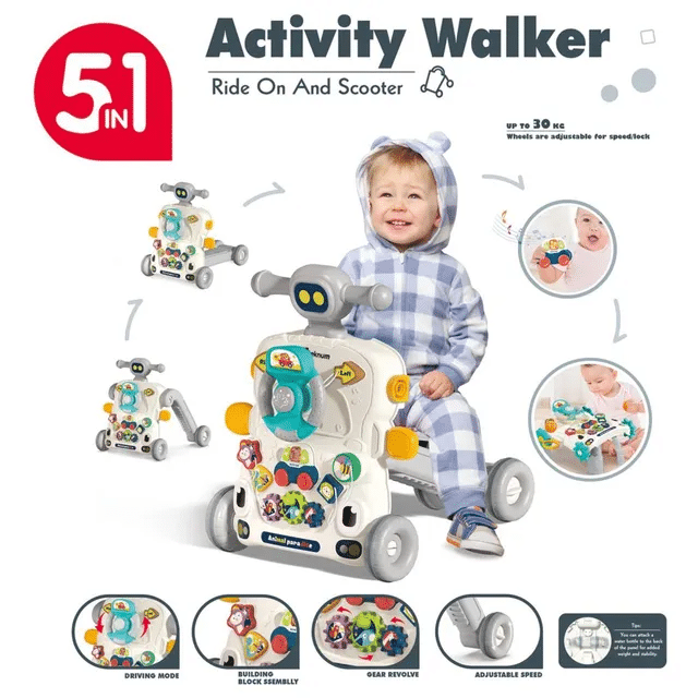 5 in 1 Baby Walker Gris – Trotteur Évolutif Multifonction pour Bébé