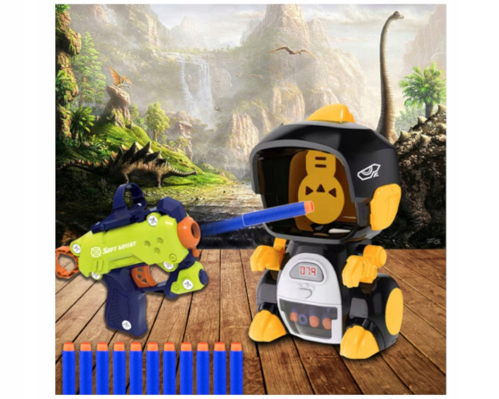 Pistolet Jouet avec Cible Dinosaure – Tableau Électronique + 18 Fléchettes Ventouse