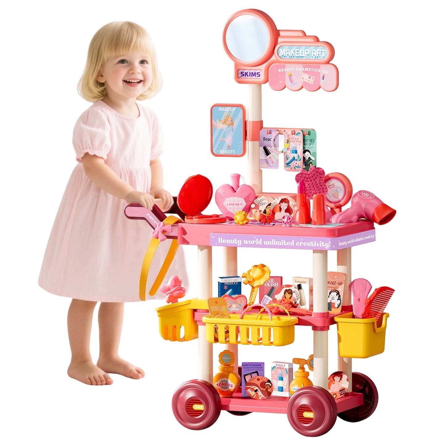 Coiffeuse Jouet Fille 68PCS avec Chariot – Kit Maquillage & Princesse