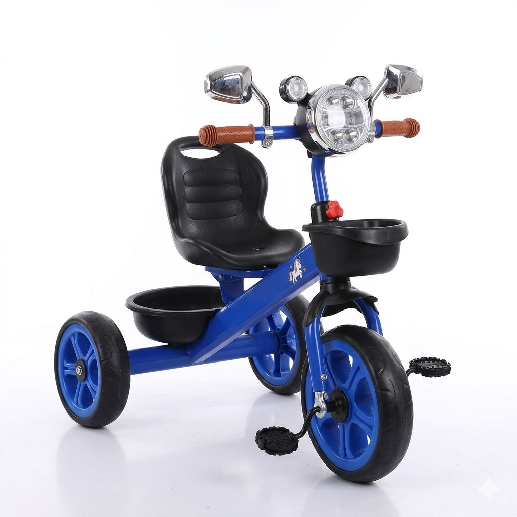 Tricycle Moto pour Enfant avec Double Phare et Rétroviseurs – Bleu