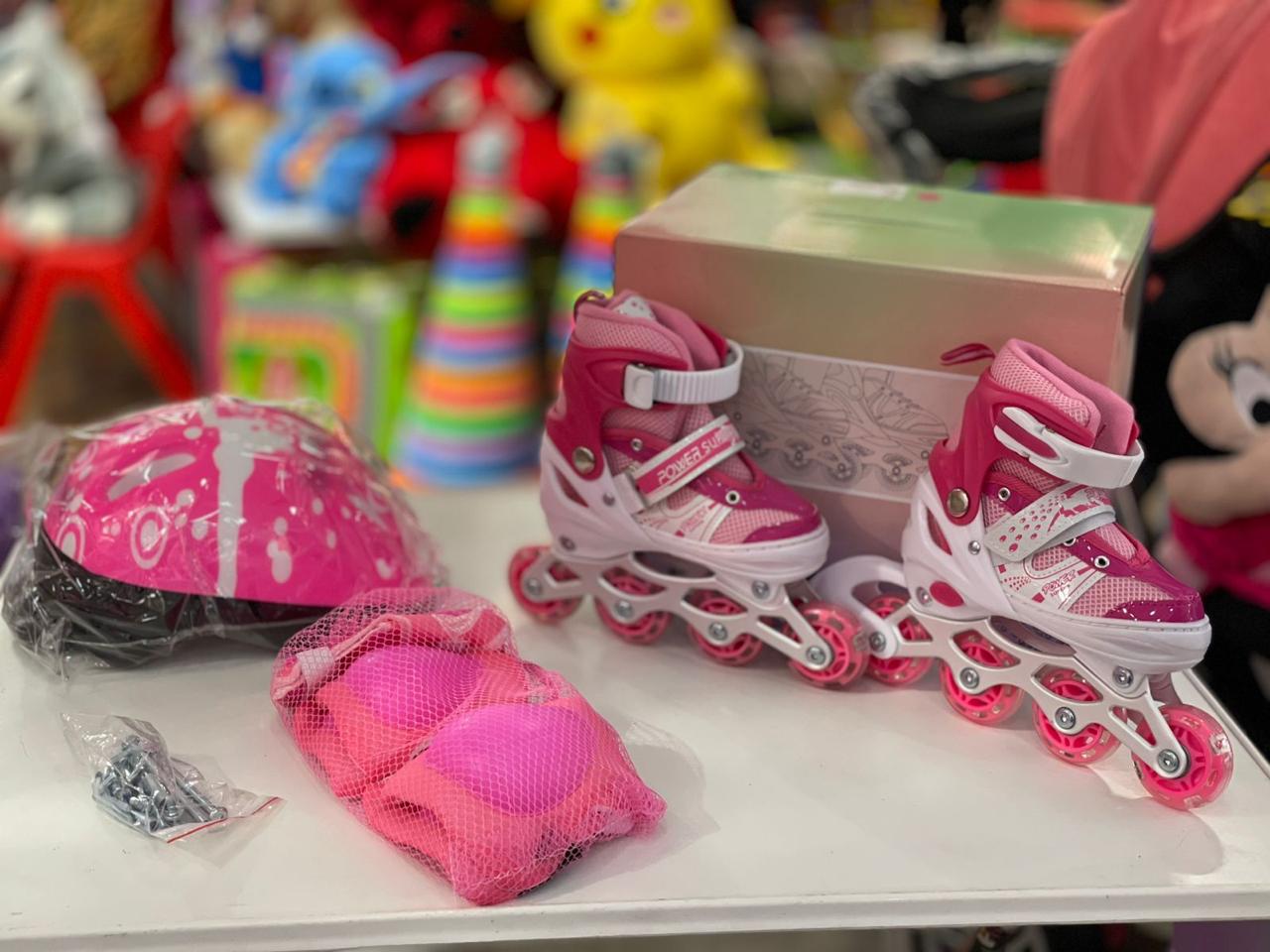 Patins à roulettes 2 en 1 – Roues interchangeables (2 ou 4 roues) – Rose – Avec casque et protections