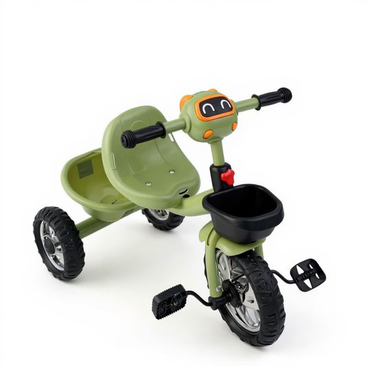Tricycle Robot pour Enfant avec Panier de Rangement – Vert Kaki