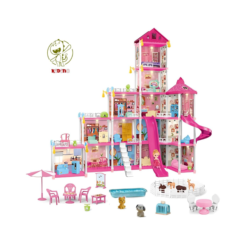 Maison de Poupée Château de Princesse Rose avec Lumières – Villa de Luxe (314 Pièces)