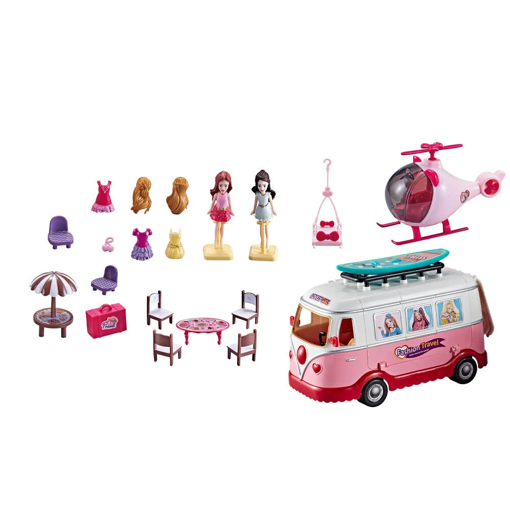 Ensemble de voyage en bus et hélicoptère