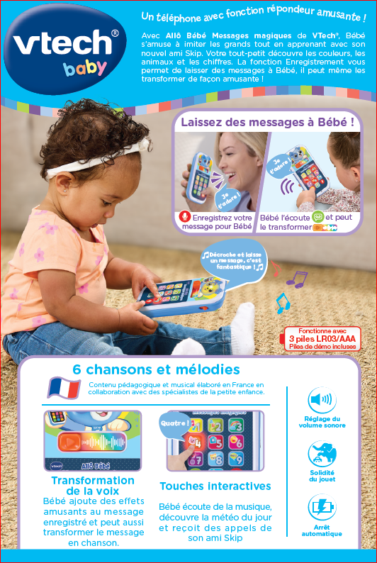 Téléphone Allô Bébé Messages Magiques Bleu VTech