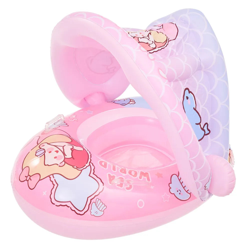 Bouée Gonflable Bébé avec Pare-Soleil Rose – Baignades en toute sérénité