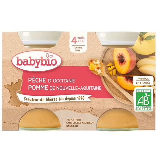 Babybio Pêche d'Occitanie & Pomme de Nouvelle-Aquitaine – 2x130g