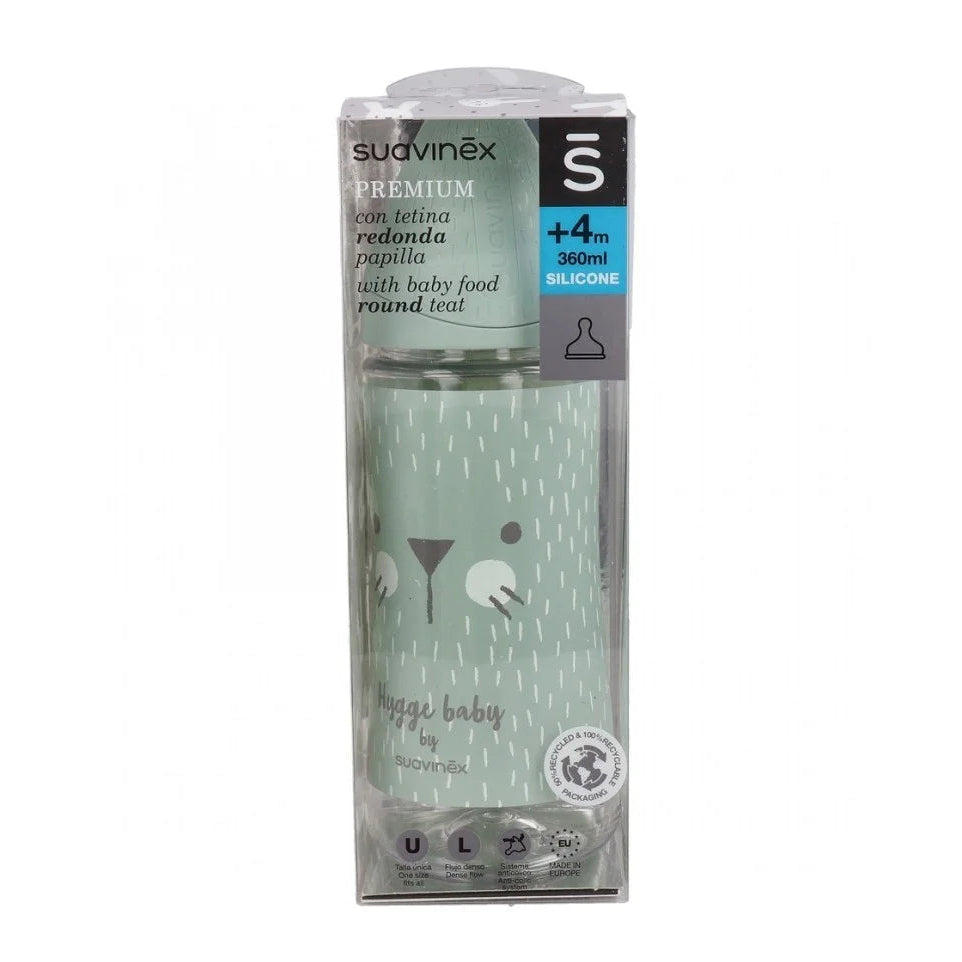 Biberon avec Tétine Ronde Débit Rapide 360ml - Lapin Vert - +4M - Suavinex