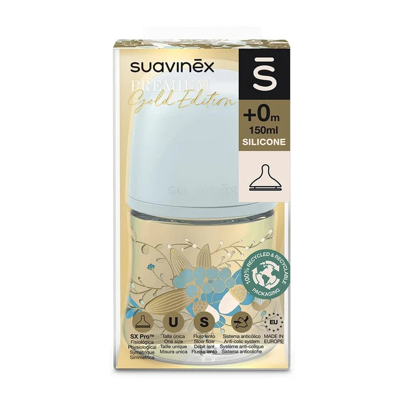 Biberon Premium Suavinex Tétine Physiologique Débit Lent 150ml - Bleu