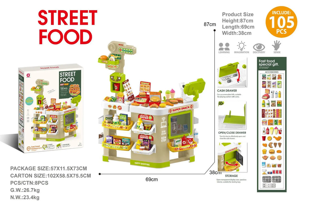 Supermarché Street Food avec Caisse et Scanner – 105 Pièces