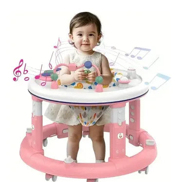 Trotteur Bébé Rond avec Plateau d'Activités et Jouets d'Éveil – Rose