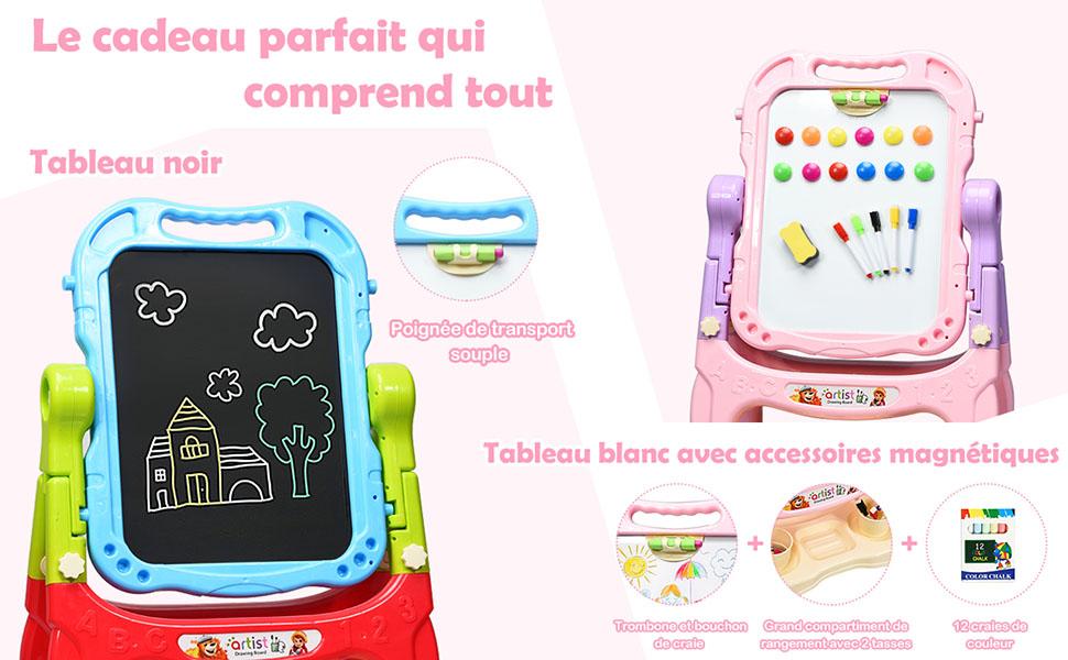Chevalet Double Face pour Enfants – Tableau Blanc et Tableau Noir Rotatif